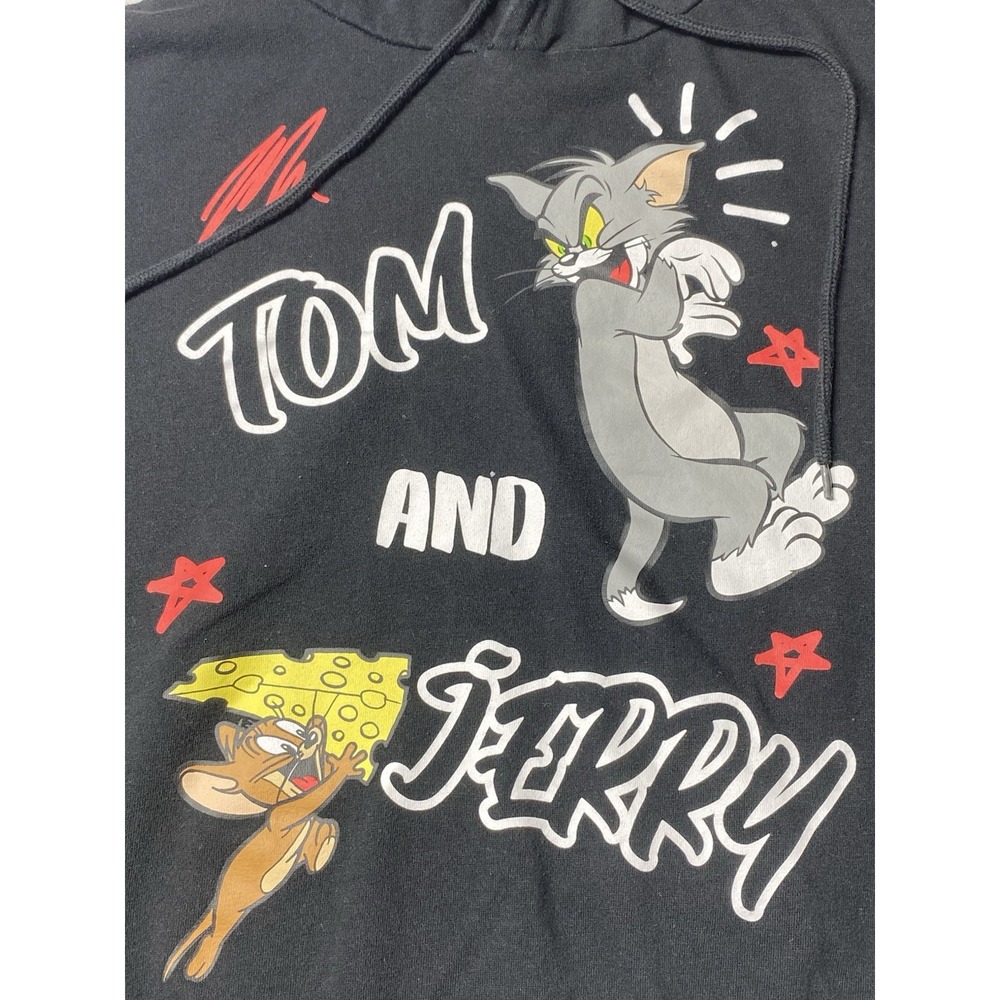 Tom & Jerry Hoodie Mens L Black All Over Graphic Can't Catch Me Cartoon - Picture 2 of 13